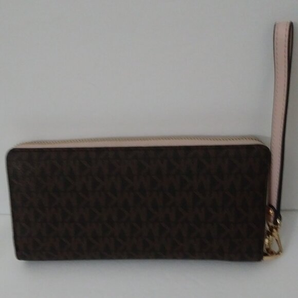 Michal Kors Jet Set Travel Large Logo Brown Continental Wristlet - Picture 2 of 13